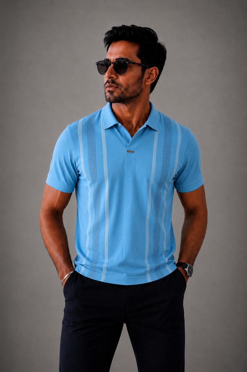 Men's Premium Breathable Sky blue Tech Polo – Wrinkle-Free Dry-Fit Performance Workwear