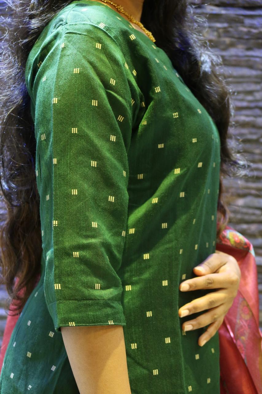 Pure Raw Silk Churidar Set with Kalamkari Dupatta & Pant