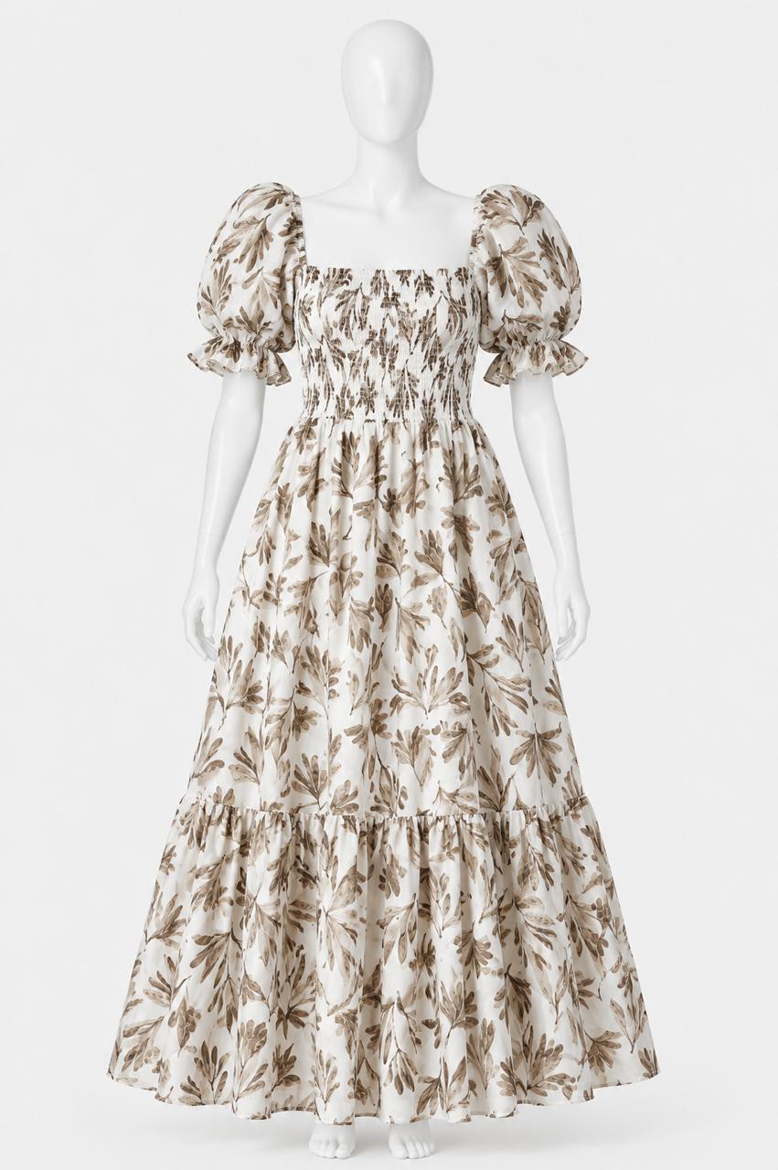 Women's printed sundress with puff sleeves