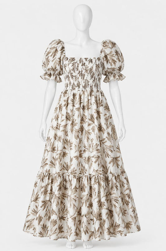 Women's printed sundress with puff sleeves