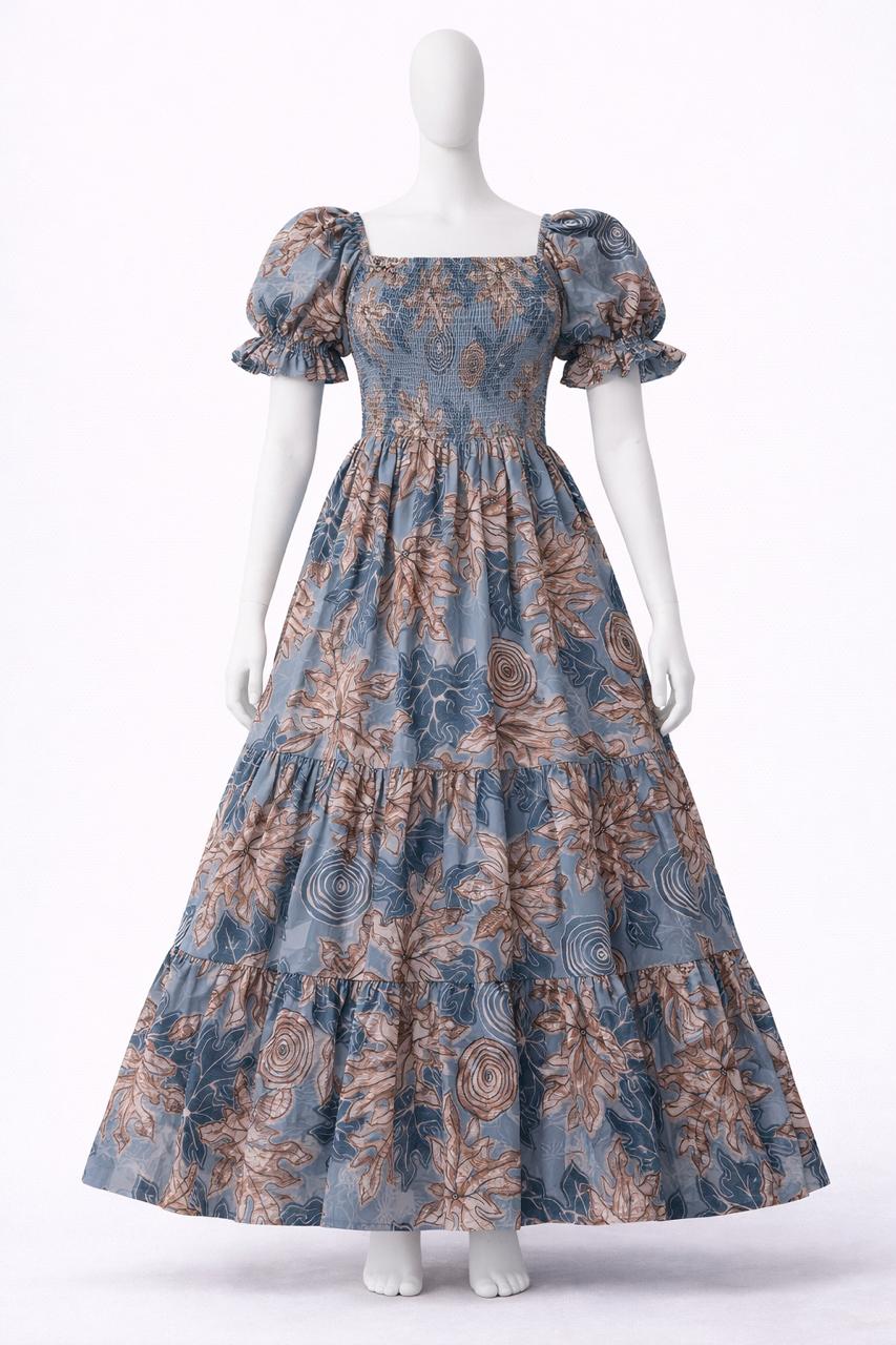 Women's steel blue floral printed maxi dress
