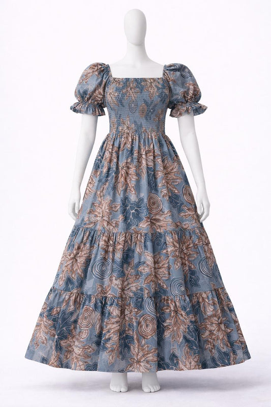 Women's steel blue floral printed maxi dress