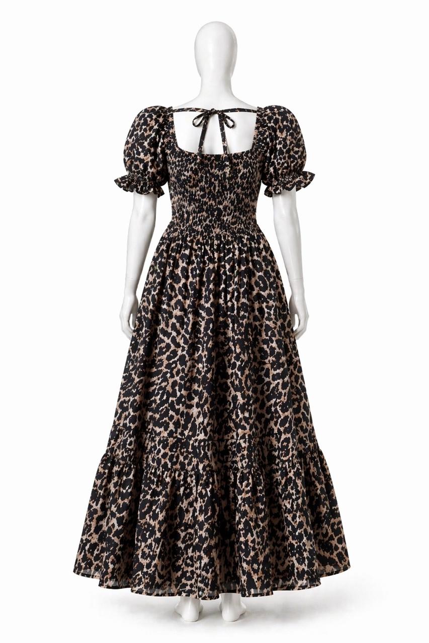 Women's Black printed sundress with puff sleeves