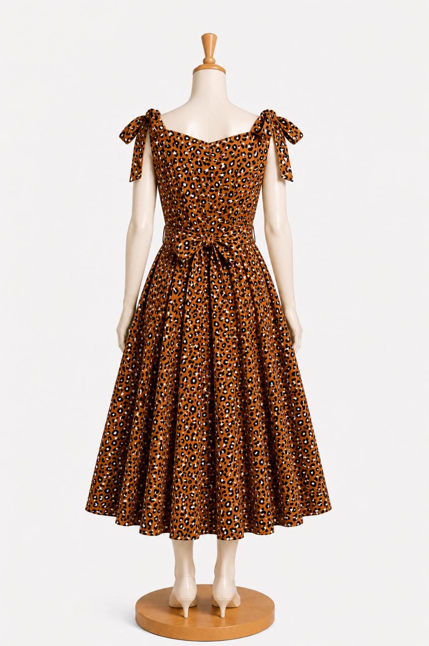 Kids & teens Rust Floral Summer Midi Dress with shoulder Tie straps & Chest Cup