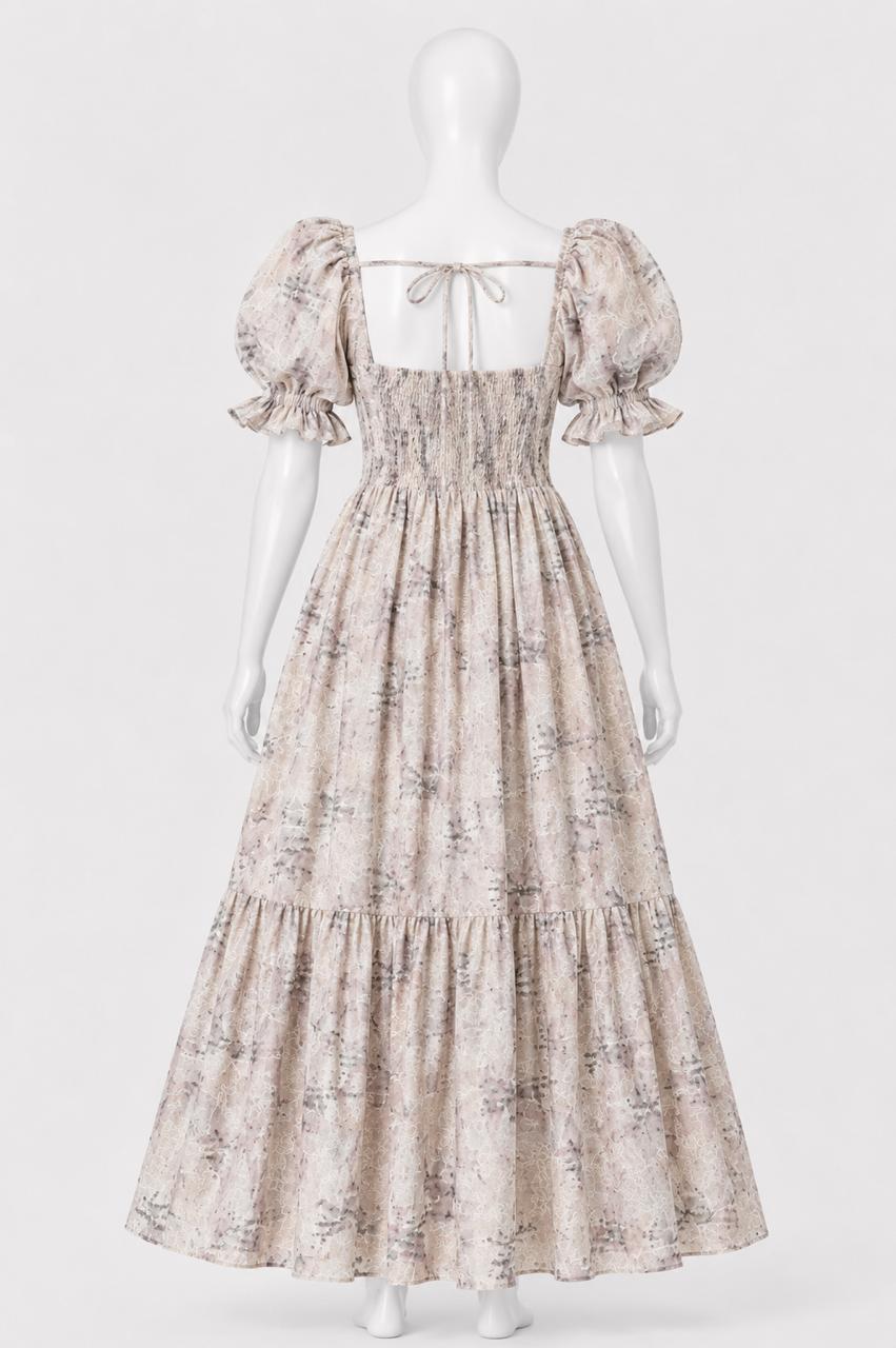 Women's floral printed sundress with puff sleeves