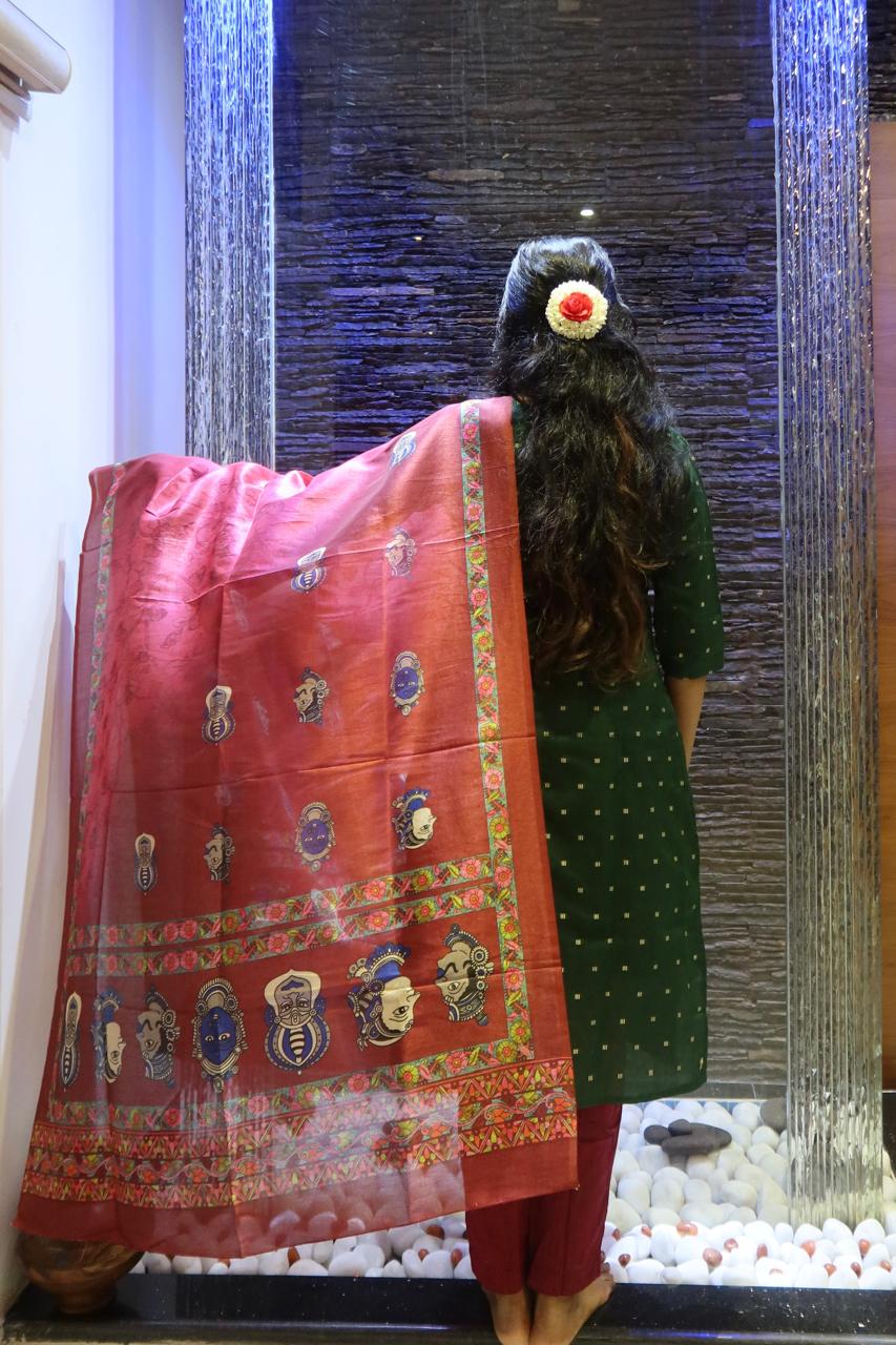Pure Raw Silk Churidar Set with Kalamkari Dupatta & Pant