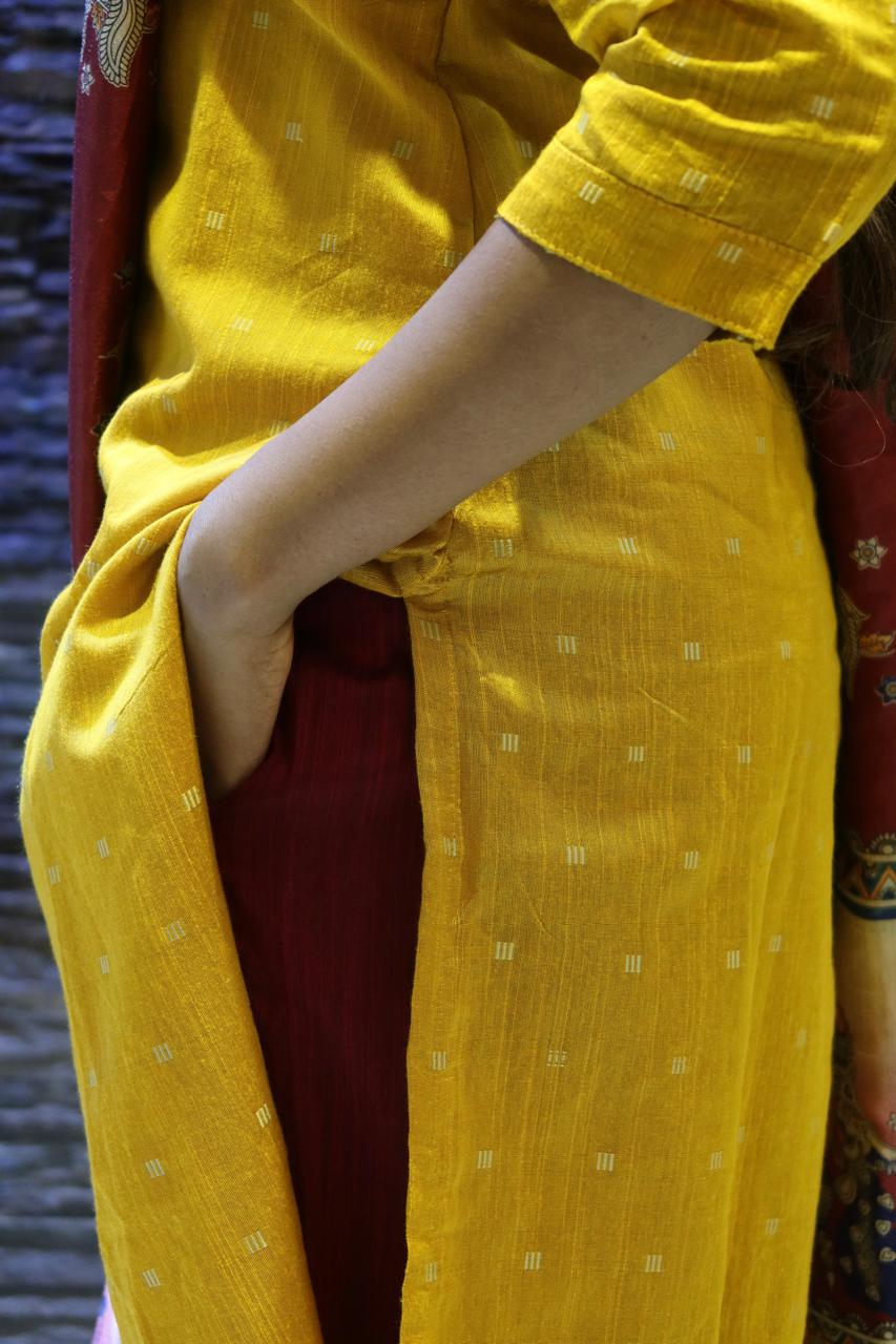 Pure Raw Silk Churidar Set with Kalamkari Dupatta & Pant