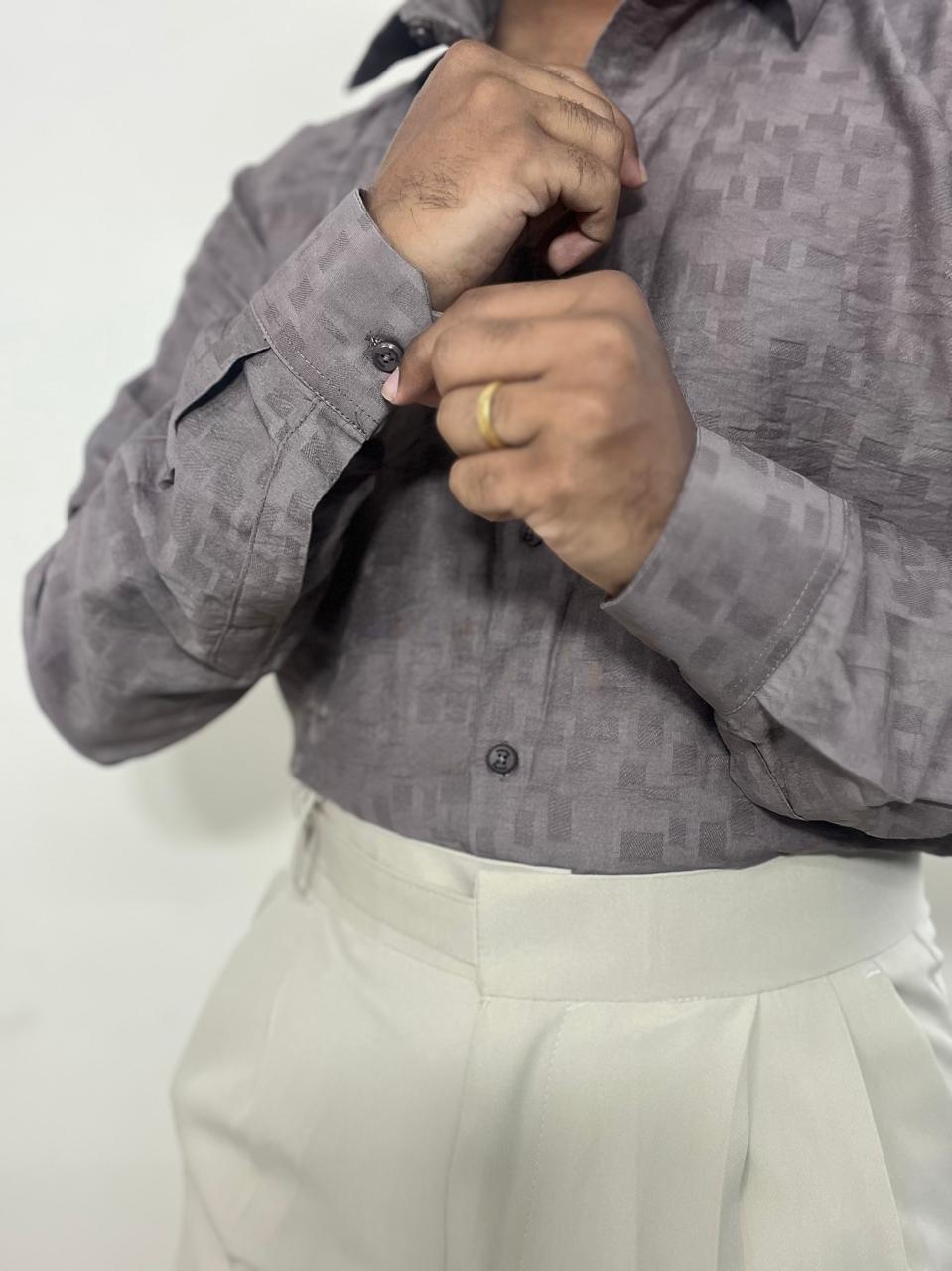 Mauve taupe textured premium self design shirt