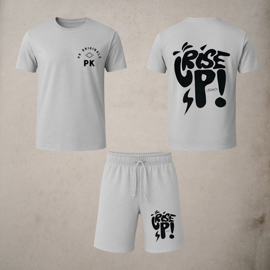 PK original men's co-ord set - grey graphic tee & shorts