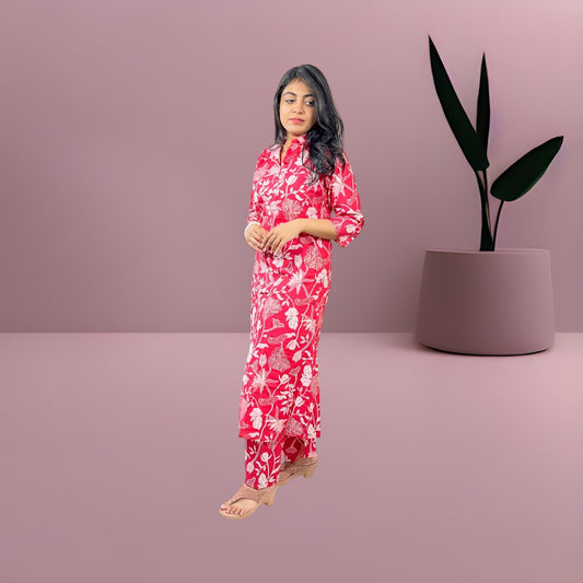 Elegant pink floral co-ord set for women