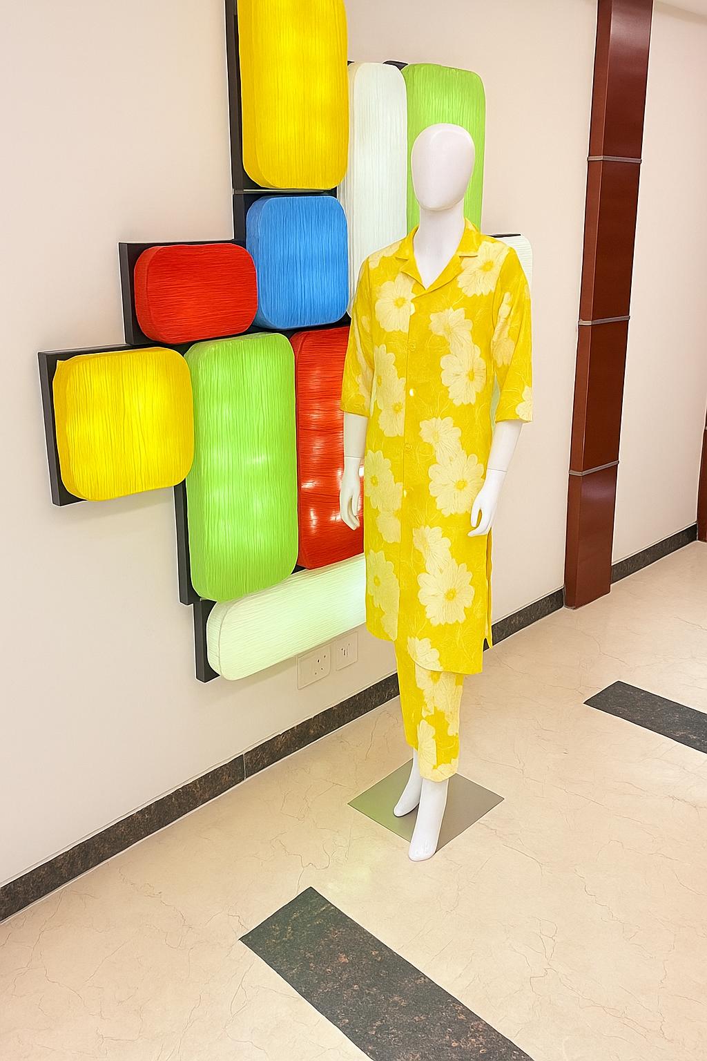 yellow floral printed co-ords for women